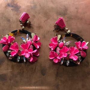 J. Crew Embellished Pink Flower Earrings